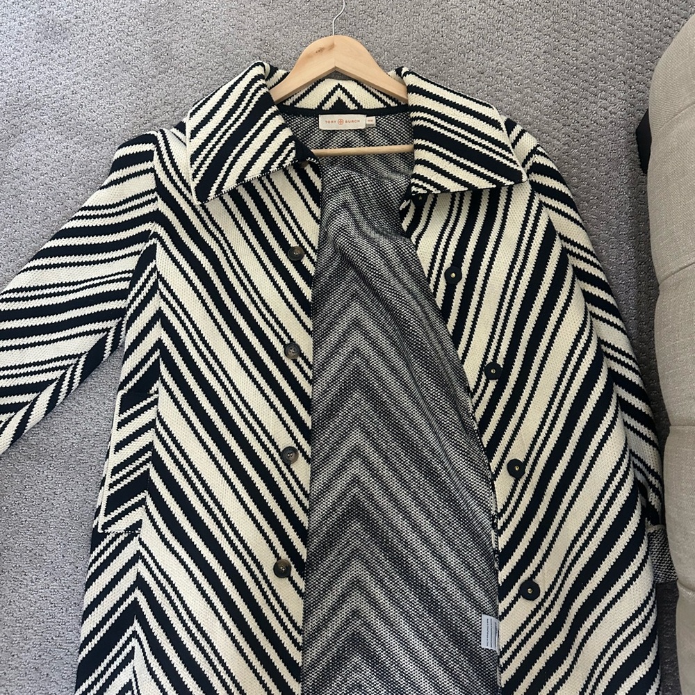 Tory Burch Women's Black and White Chevron Coat